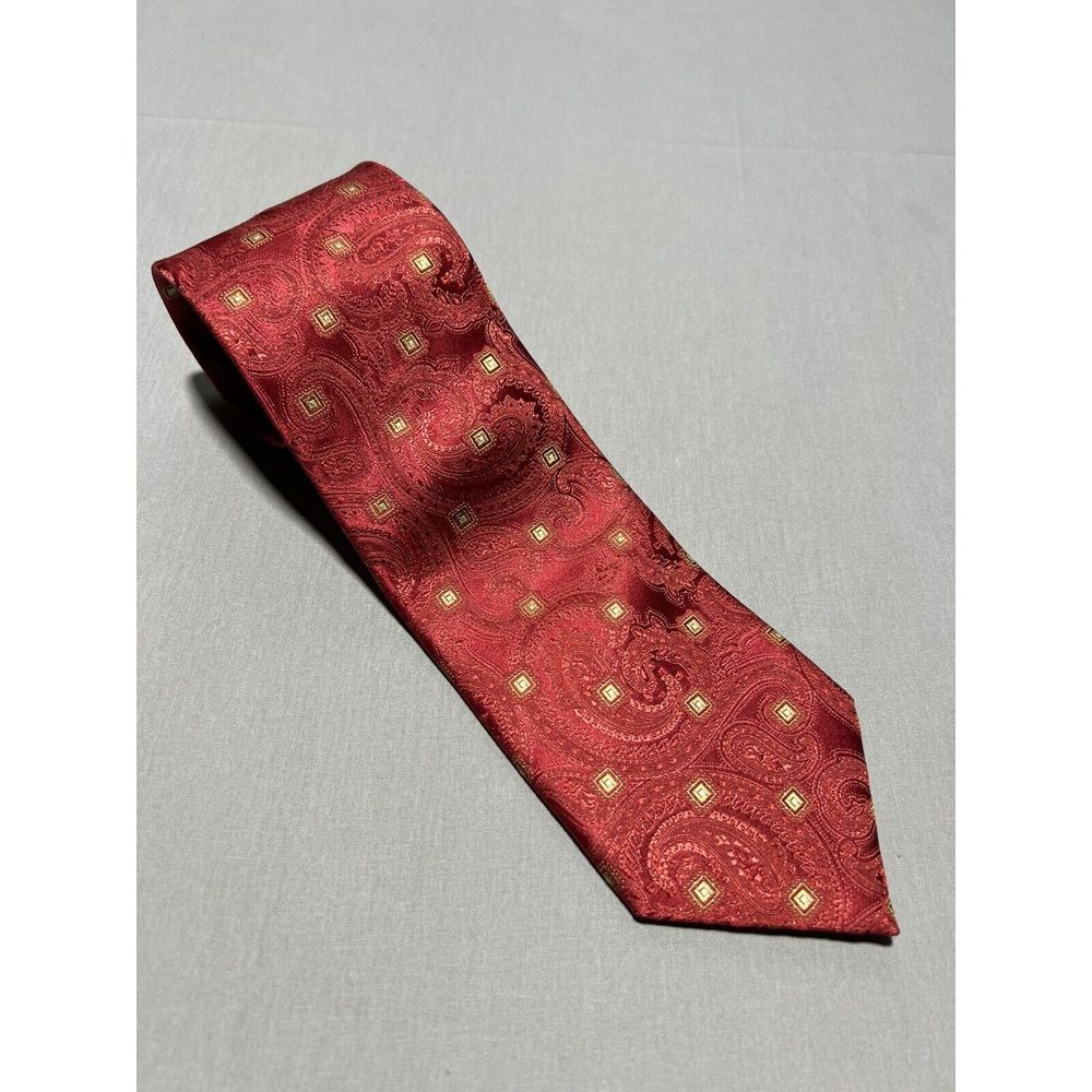 Canali Mens 100% Silk Necktie ITALY Designer Paisley Geometric Red‎ Tie